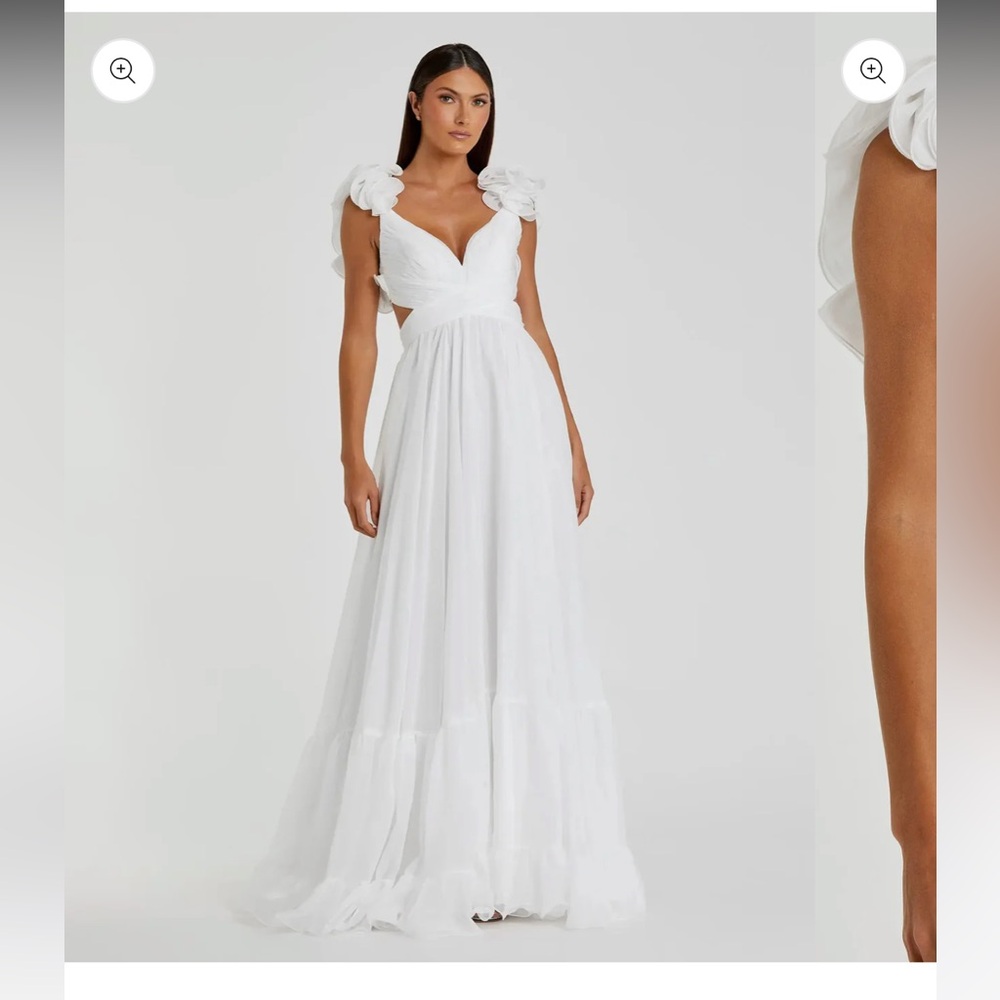 BRAND NEW Mac Duggal Elegant White Chiffon Maxi Dress